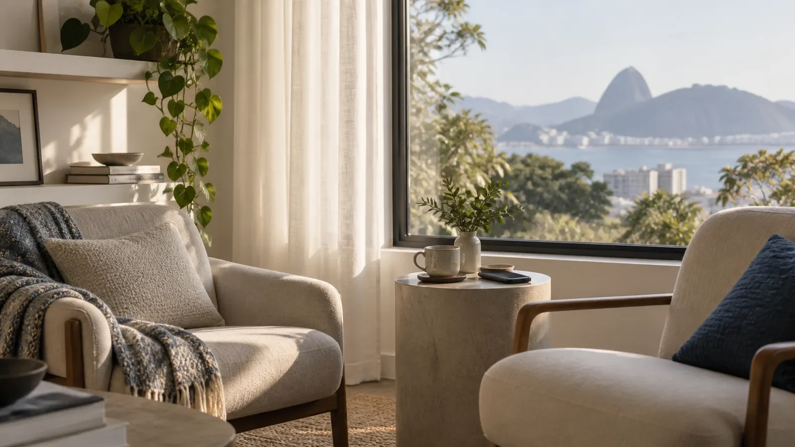 Armchairs and a cup of tea in a welcoming home setting