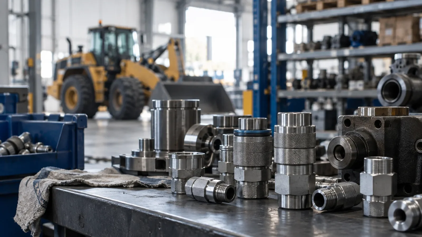 Heavy machinery components in a distribution center