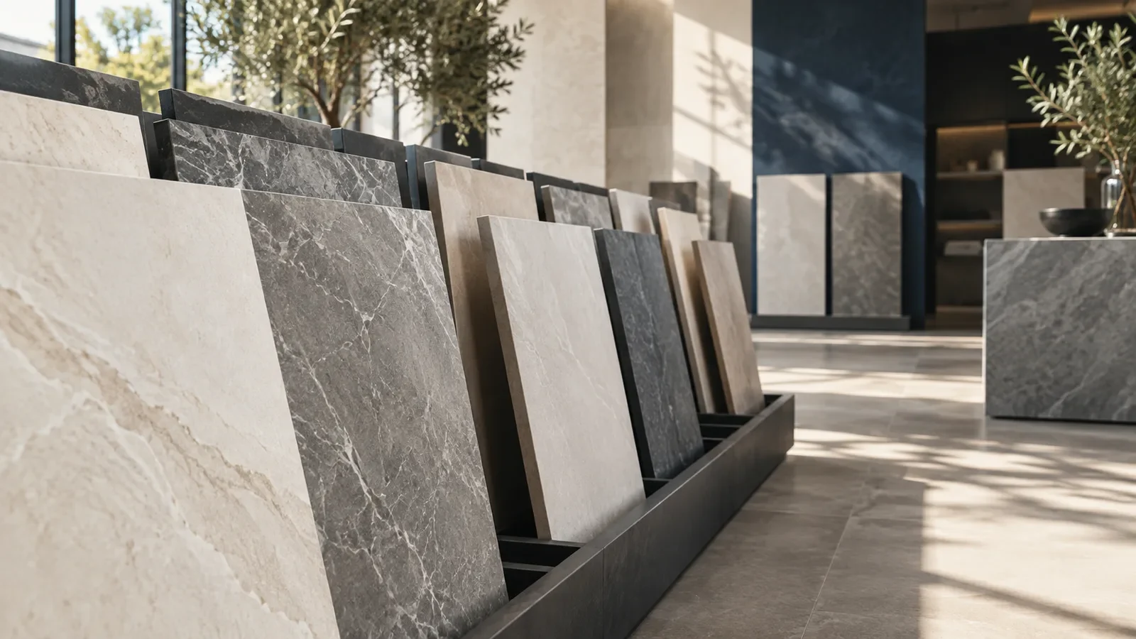 Display of tiles and construction materials
